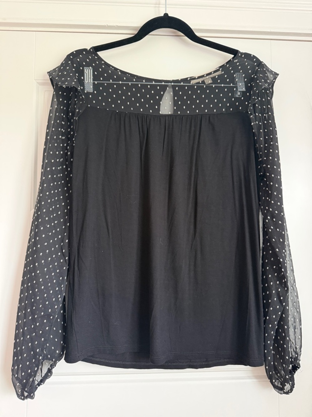 LOFT Black Sheer Polka Dot Sleeve Blouse